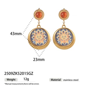 1 Pair Romantic Enamel Flower Stainless Steel  Gold Color Drop Earrings h5