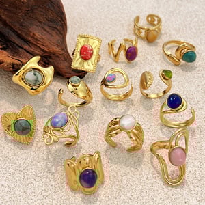 1 Adet Doğal Taş Paslanmaz Çelik Altın Renkli Yüzük h5 Resim4