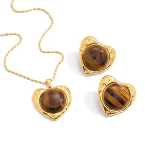 Parures de bijoux classiques en acier inoxydable couleur or et pierre naturelle pour femme h5 Image6