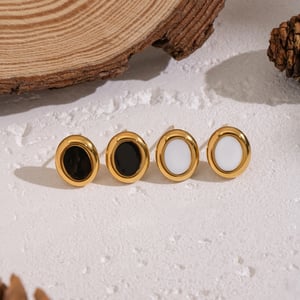 1 paire de boucles d&#39;oreilles à tige rondes en acier inoxydable émaillé couleur or h5 Image3