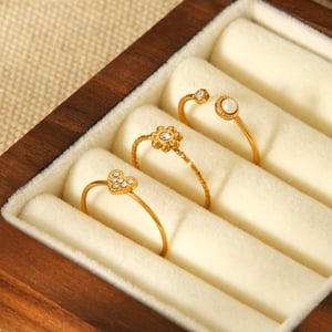 Flower Heart Stainless Steel Gold Color Zircon Rings Set h5 Picture5