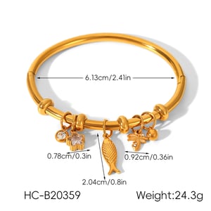 1 Piece Stainless Steel Gold Color Fish Pendant Bangle h5 Picture2