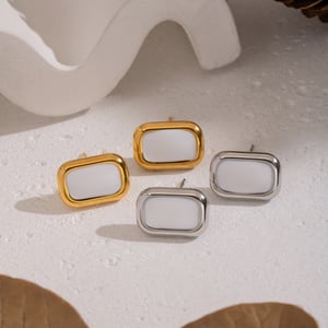1 paire de boucles d&#39;oreilles à tige rectangulaires en acier inoxydable émaillé couleur or h5 Image3