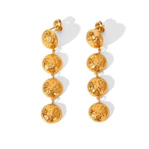 1 Pair Hammer Pattern Spherical Tassel Stainless Steel Gold Color Dangle Earrings h5