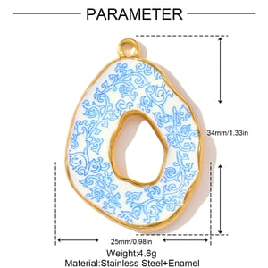 1 Piece Blue&White Porcelain Pattern Stainless Steel Women's Pendants h5 Picture2