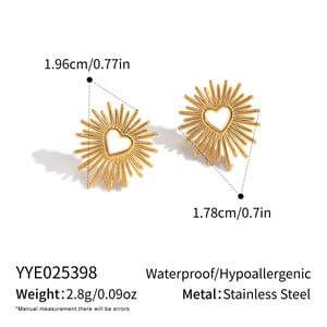 1 paire de boucles d'oreilles à tige rétro en acier inoxydable couleur or en forme de cœur h5