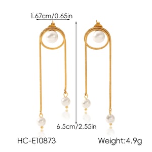 1 Pair Tassel Stainless Steel Gold Color Pearl Dangle Earrings h5 Picture2