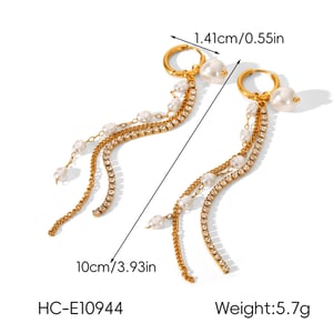 1 Pair Luxurious Series Tassel Stainless Steel Gold Color Zircon Dangle Earrings h5 Picture2