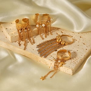 1 Piece Tassel Stainless Steel  Gold Color Zircon Statement Ring h5 Picture4