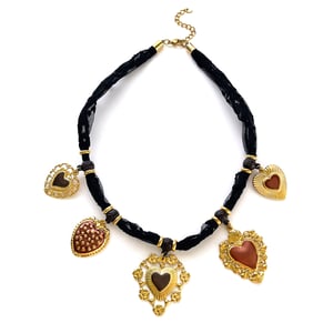 1 Piece Retro Heart Stainless Steel Gold Color Fabric Pendant Necklace h5