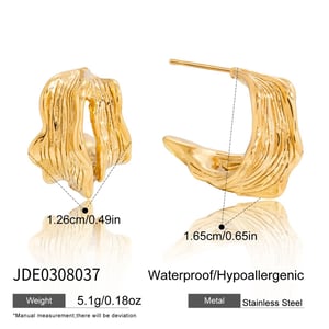 1 Pair Irregular Hammer Pattern Stainless Steel Gold Color Women's Hoop Earrings h5 Picture2