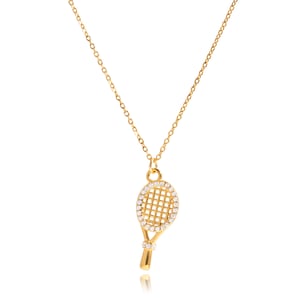 Collier avec pendentif en forme de raquette de tennis en acier inoxydable et zircon doré pour femme h5 