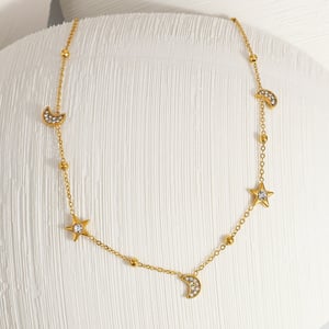 1 Piece Simple Devil's Eye Star Moon Stainless Steel Women's Chain Necklaces h5 Picture3