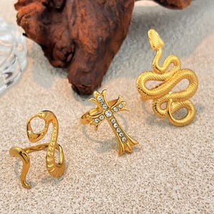 1 Parça Paslanmaz Çelik Yılan Şeklinde Altın Renkli Gösterişli Yüzük h5 Resim4