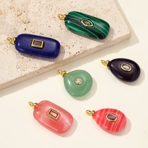 1 Piece Retro Rectangle Copper Natural Stone Zircon Women's Pendants h5 Picture4