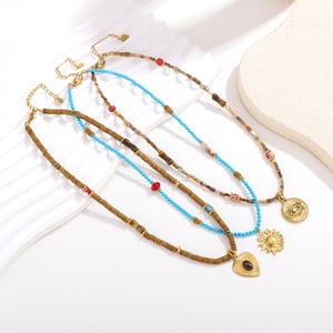 Collar de cuentas clásico con flores y piedras naturales para mujer, 1 pieza h5 Imagen4