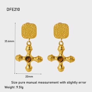1 Paar Retro-Kreuz-Ohrhänger aus Edelstahl in Goldfarbe mit Naturstein h5 