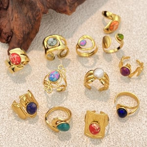 1 Adet Doğal Taş Paslanmaz Çelik Altın Renkli Yüzük h5 Resim3