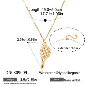 Collier avec pendentif en forme de raquette de tennis en acier inoxydable et zircon doré pour femme h5 Image2