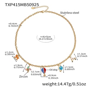 Designable Hot Air Balloon Stainless Steel Gold Color Zircon Women's Jewelry Sets h5