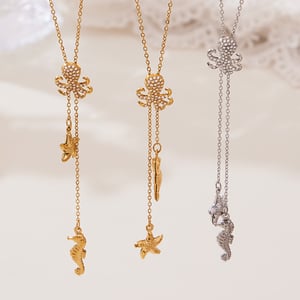 1 Piece Marine Series Stainless Steel Gold Color Zircon Women's Pendant Necklaces h5 Picture3