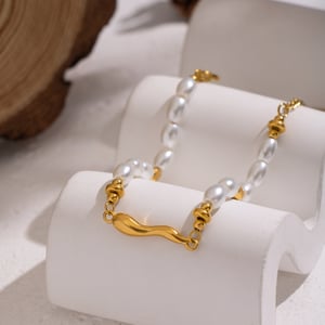 Bracelet en acier inoxydable doré avec perles (1 pièce) h5 Image3