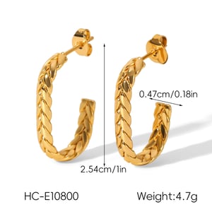 1 Pair C-shape Stainless Steel Gold Color Hoop Earrings h5 Picture2