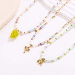 Collar de cuentas para mujer con piedras naturales brillantes de 1 pieza h5 Imagen2