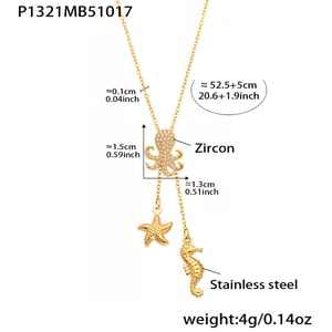 1 Piece Marine Series Stainless Steel Gold Color Zircon Women's Pendant Necklaces h5 Picture2