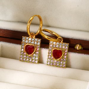 1 Paar elegante Creolen mit Herz-Rechteck-Edelstahl-Zirkon für Damen h5 Bild2