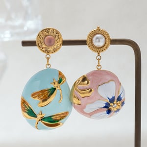 1 Pair Romantic Enamel Flower Stainless Steel  Gold Color Drop Earrings h5 Picture4