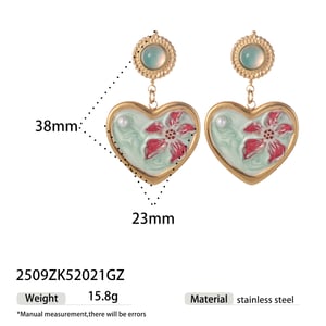 1 paio di orecchini pendenti in acciaio inossidabile con cuore smaltato e pietra naturale h5