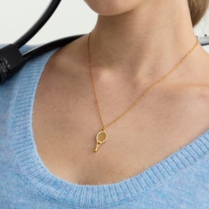 Collier avec pendentif en forme de raquette de tennis en acier inoxydable et zircon doré pour femme h5 Image4