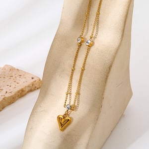 1 Piece  Sweet Heart Stainless Steel  Zircon Women's Pendant Necklaces h5 Picture2
