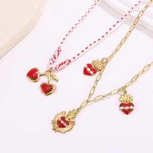 1 collar colgante lujoso de acero inoxidable con cereza roja para mujer h5 Imagen5