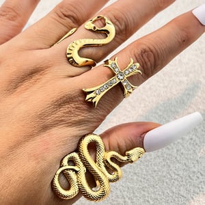 1 Parça Paslanmaz Çelik Yılan Şeklinde Altın Renkli Gösterişli Yüzük h5 Resim3