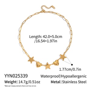 1 Piece Heart Star Stainless Steel Gold Color Pendant Necklace h5