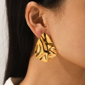 1 Pair Irregular Shape Hammer Pattern Stainless Steel Gold Color Stud Earrings h5 Picture5