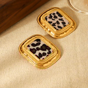 1 Pair Leopard Pattern Stainless Steel Gold Color Stud Earrings h5 Picture3