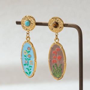 1 Pair Romantic Enamel Flower Stainless Steel  Gold Color Natural Stone Drop Earrings h5 Picture4
