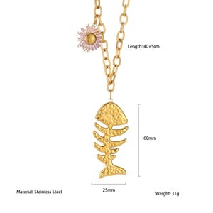 1 collar con colgante de acero inoxidable y cristal con forma de pez para mujer. h5 