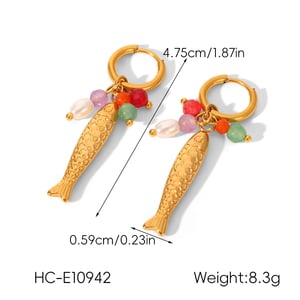 1 Pair Fish Shape Stainless Steel Gold Color Drop Earrings h5 Picture2