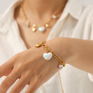 1 Piece Ceramic Heart Stainless Steel Gold Color Pendant Necklace h5 Picture4