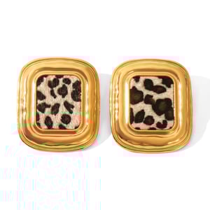 1 Pair Leopard Pattern Stainless Steel Gold Color Stud Earrings h5