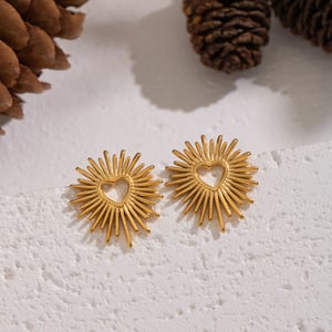 1 paire de boucles d'oreilles à tige rétro en acier inoxydable couleur or en forme de cœur h5 Image3