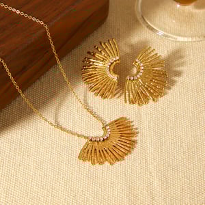 Wings Shape Stainless Steel Gold Color Necklace Set h5 Picture3