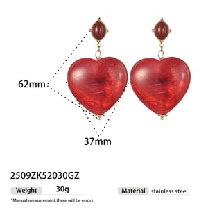 1 paio di orecchini pendenti in acrilico color oro e acciaio inossidabile a forma di cuore h5