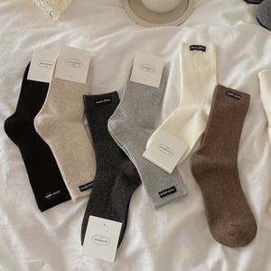 1 Pair Simple Solid Colored Pure Cotton Women's  Mid-Calf Socks h5 Picture2