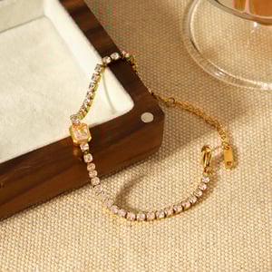 1 Piece Chain Stainless Steel Gold Color Zircon Chain Bracelet h5 Picture3