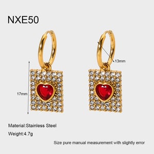 1 Paar elegante Creolen mit Herz-Rechteck-Edelstahl-Zirkon für Damen h5